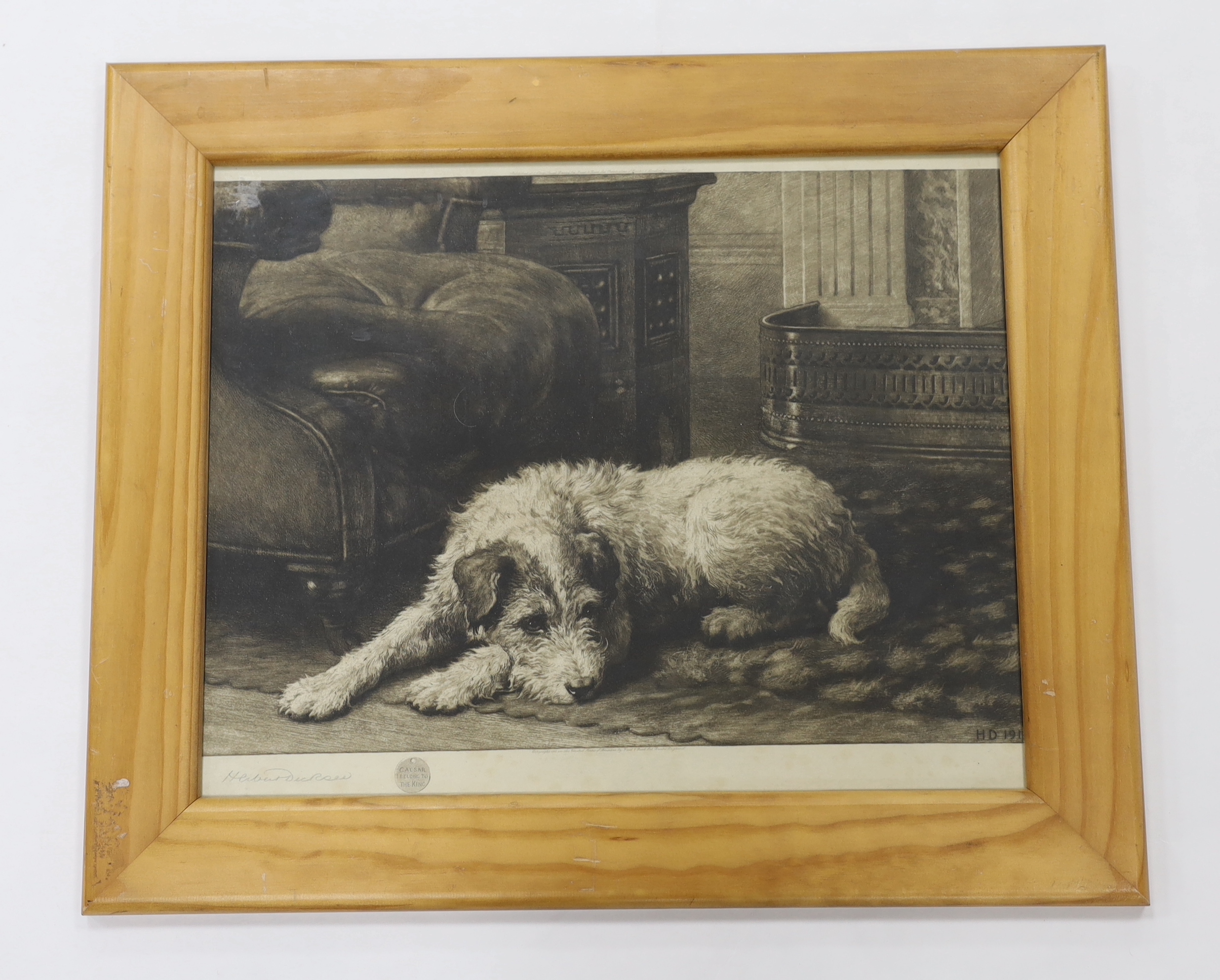 Herbert Dicksee (1862-1942), etching, Where’s Master (King Edward's favourite dog), signed in pencil, publ. 1911, exhibited in the Royal Academy 1911, in Royal Collection Trust in Sandringham House, 39 x 49cm
